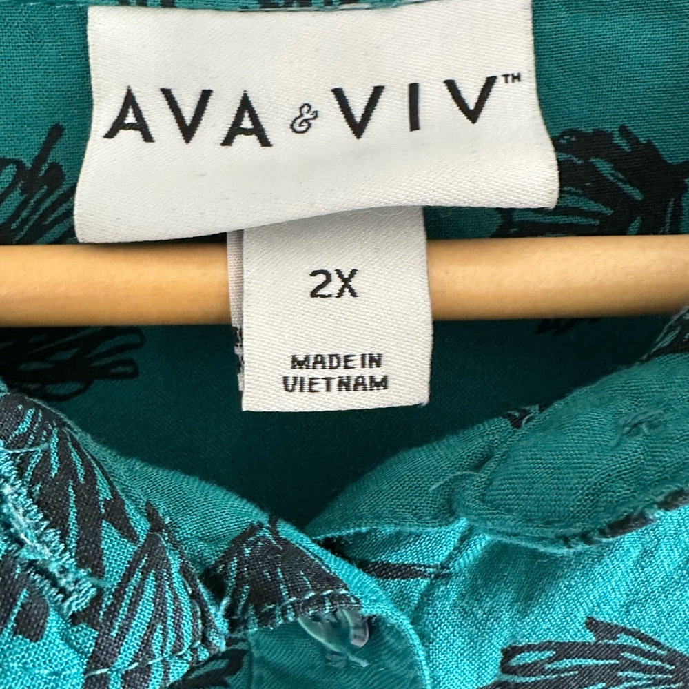 Ava & Viv Teal Floral Shirt Dress - Picture 6 of 7